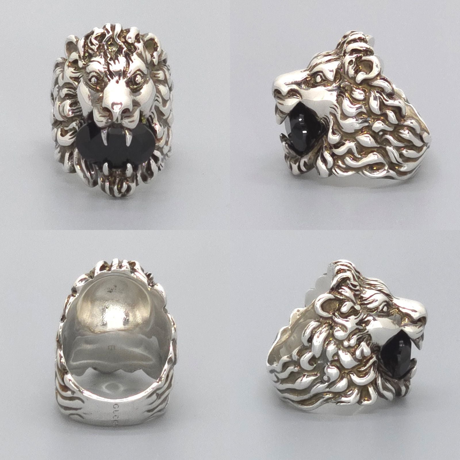 Gucci Crystal Lion Head Ring Black Aging Finish Metal — view 3