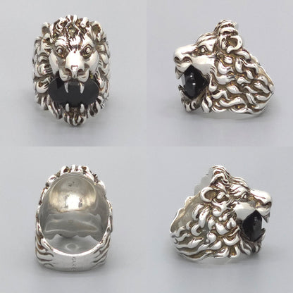 Gucci Crystal Lion Head Ring Black Aging Finish Metal — view 3