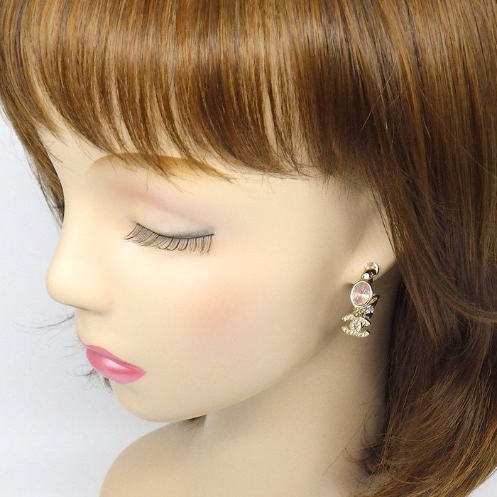 Chanel Earrings CC Logo Hoop Line Stone Imitation Pearl — view 5