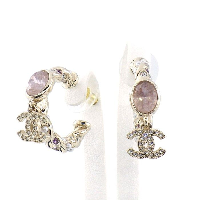 Chanel Earrings CC Logo Hoop Line Stone Imitation Pearl