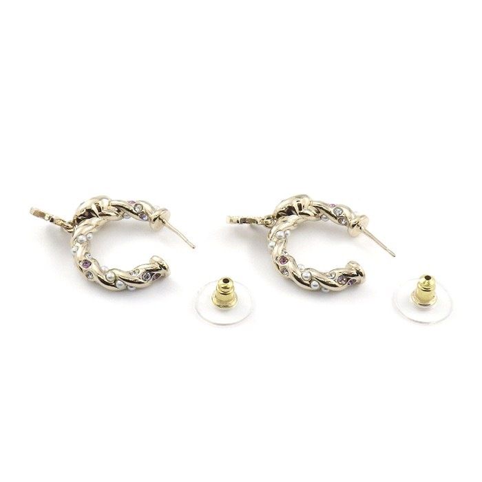 Chanel Earrings CC Logo Hoop Line Stone Imitation Pearl — view 2