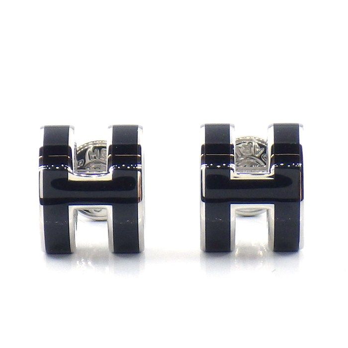Hermes Earrings Pop Mini Black Lacquer Metal