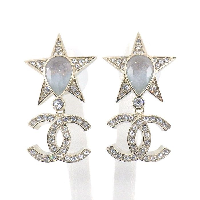 Chanel Earrings CC Logo Resin Line Stone