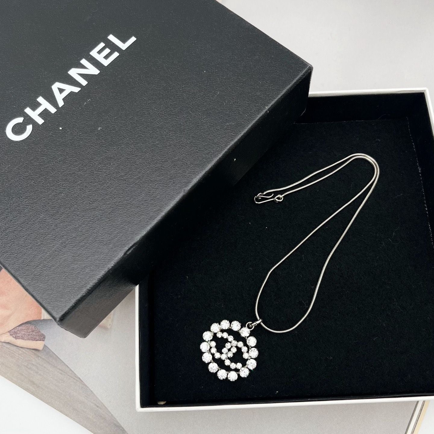 Chanel CC Logo Line Stone Necklace