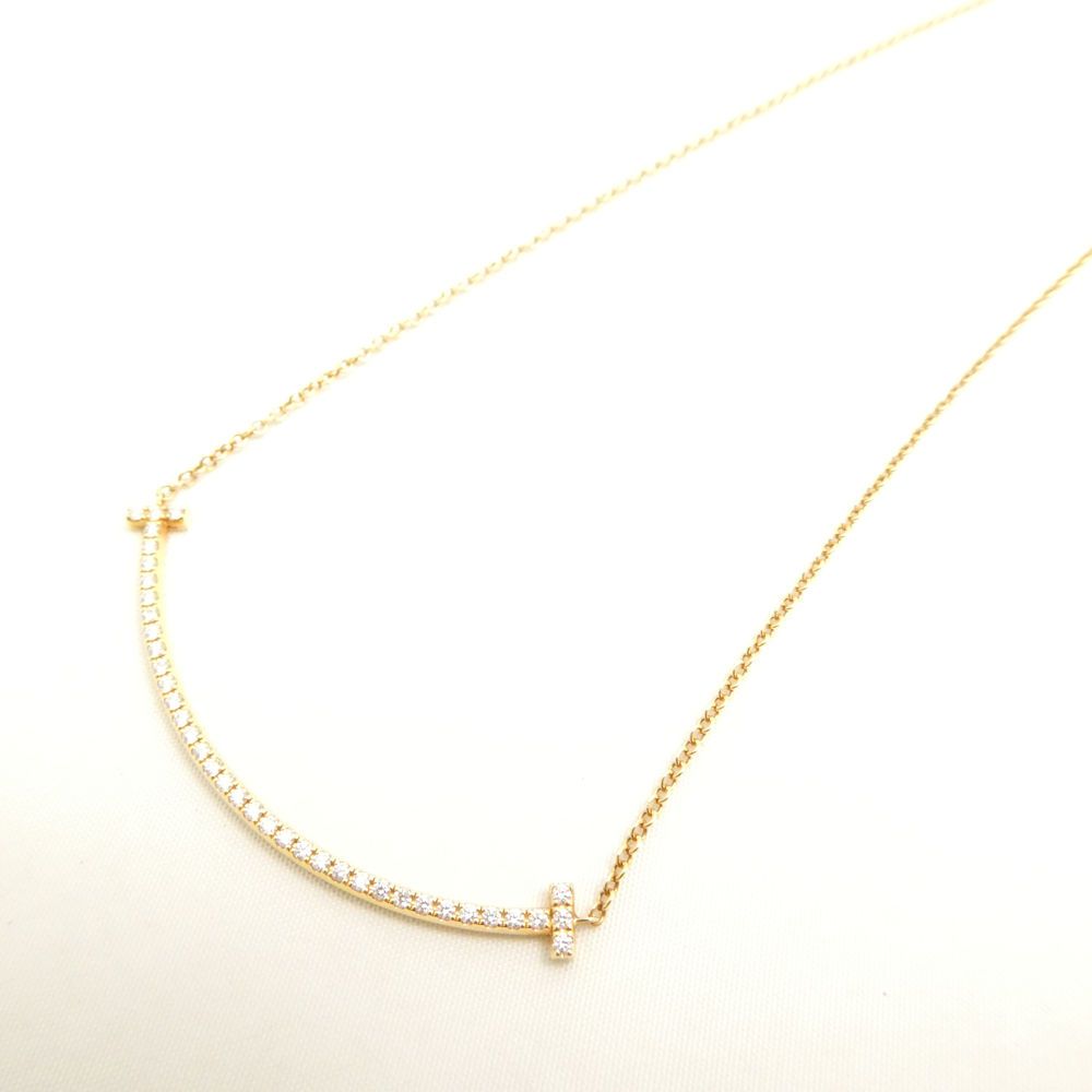 Tiffany & Co T Smile Pendant Yellow Gold Diamond Small Necklace — view 3