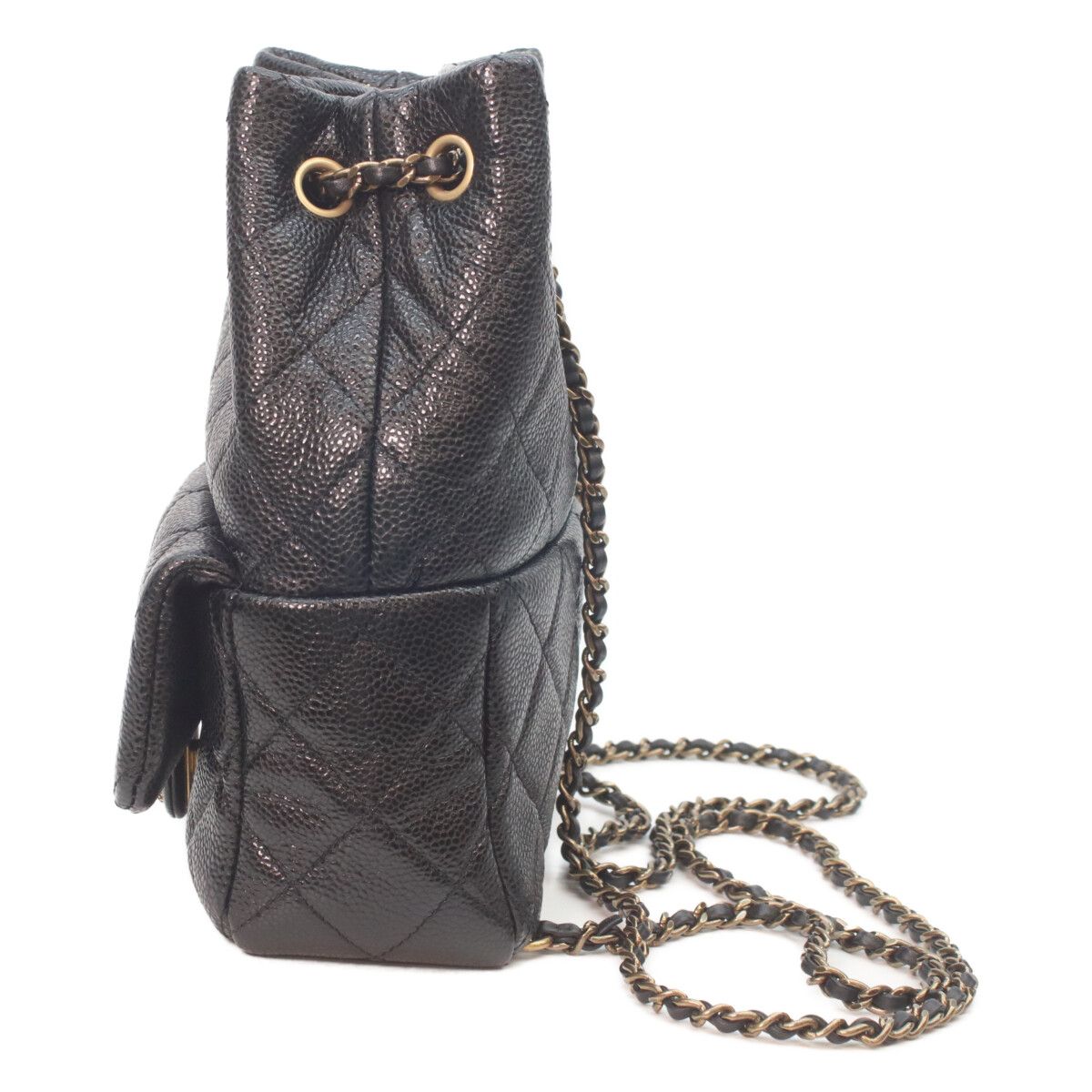 Chanel Black Caviar Leather Gold Quilted Chain Backpack — view 2