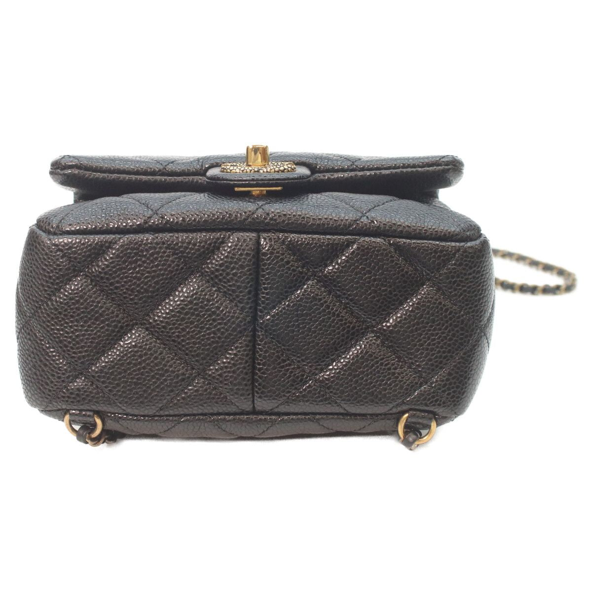 Chanel Black Caviar Leather Gold Quilted Chain Backpack — view 5