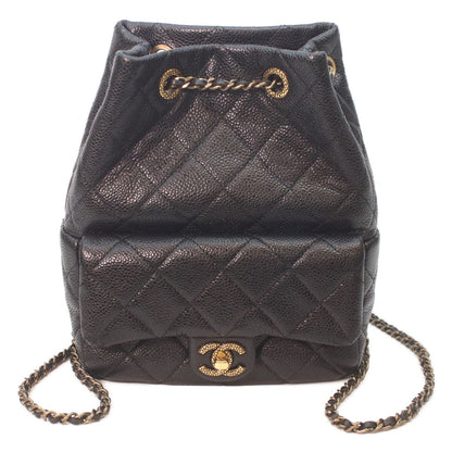Chanel Black Caviar Leather Gold Quilted Chain Backpack