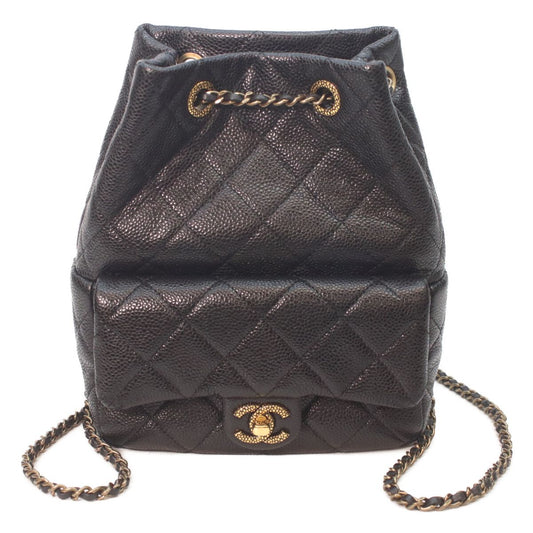 Chanel Black Caviar Leather Gold Quilted Chain Backpack