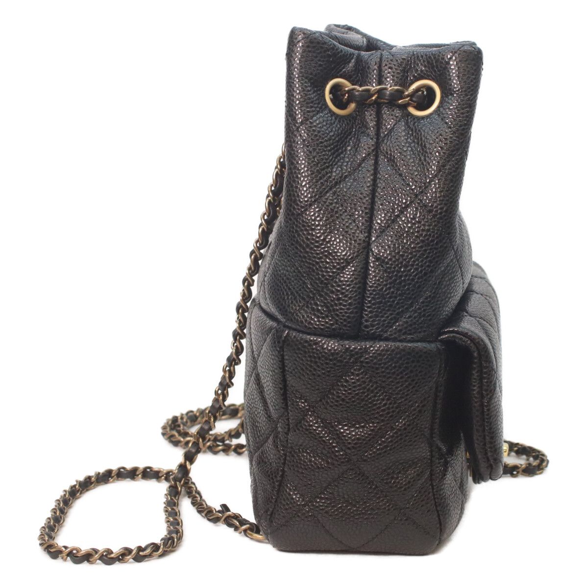 Chanel Black Caviar Leather Gold Quilted Chain Backpack — view 4
