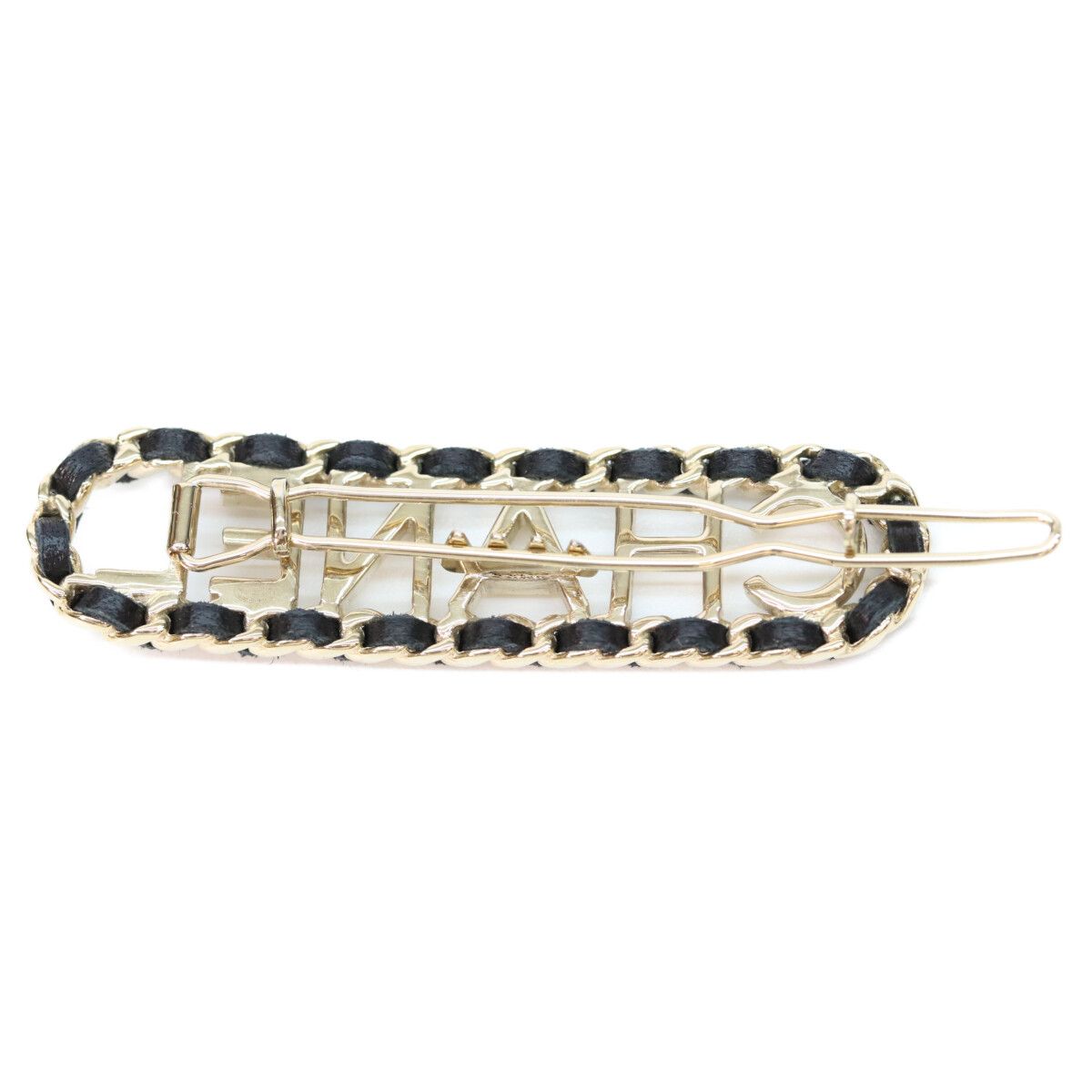 Chanel Gold Black Braided Logo Hair Clip — view 3