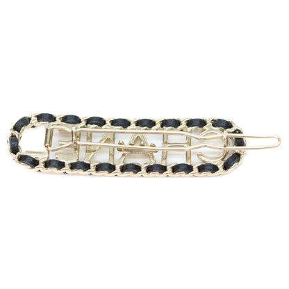 Chanel Gold Black Braided Logo Hair Clip — view 3