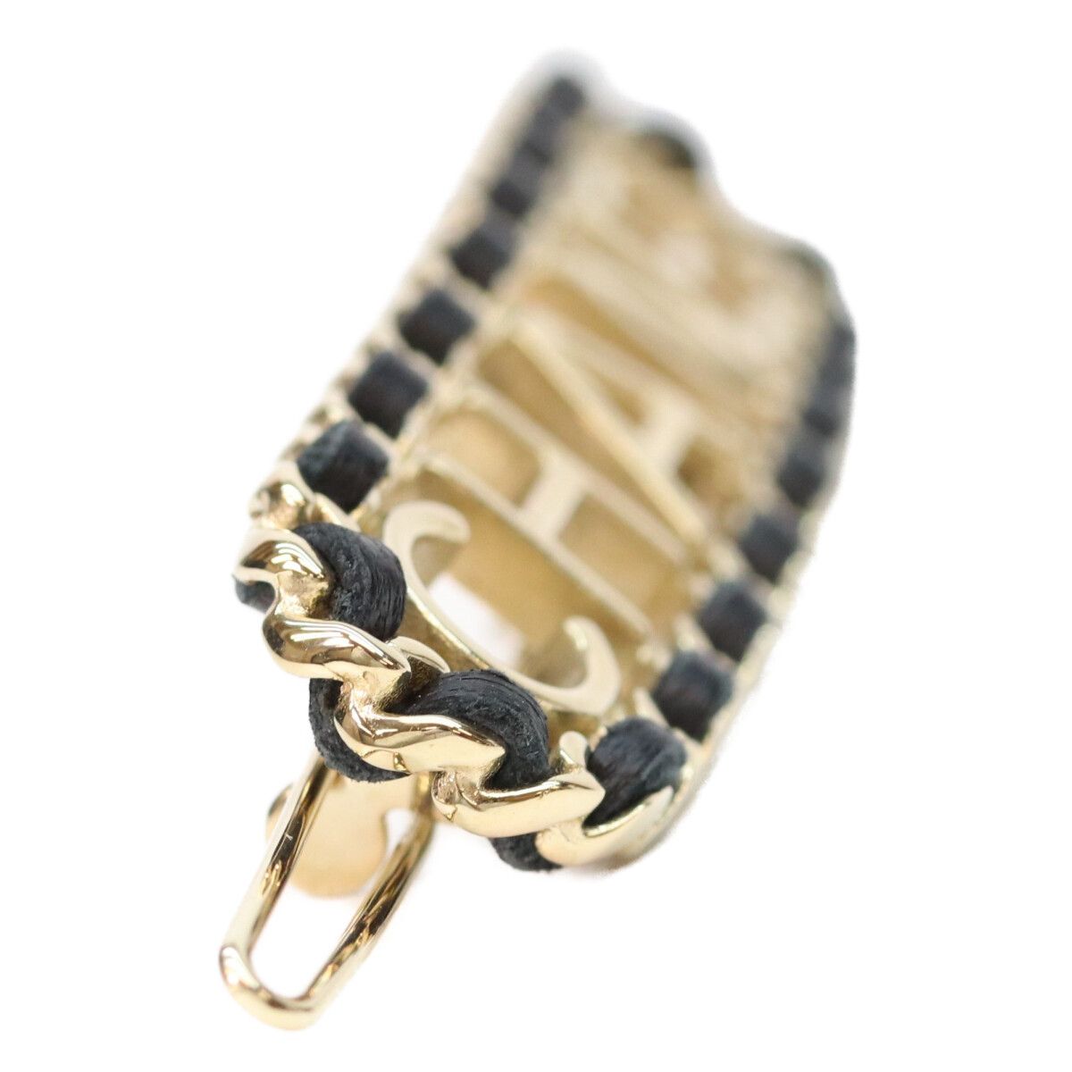 Chanel Gold Black Braided Logo Hair Clip — view 4