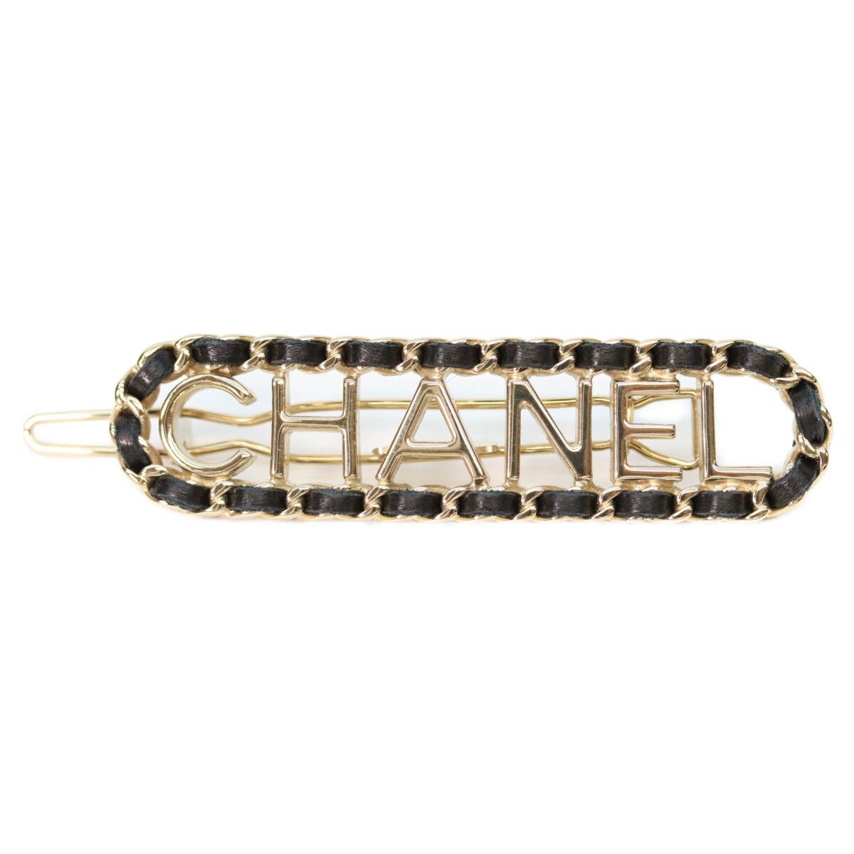Chanel Gold Black Braided Logo Hair Clip