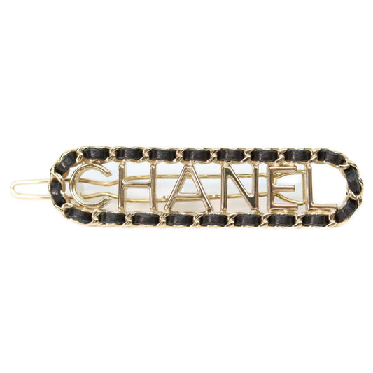 Chanel Gold Black Braided Logo Hair Clip