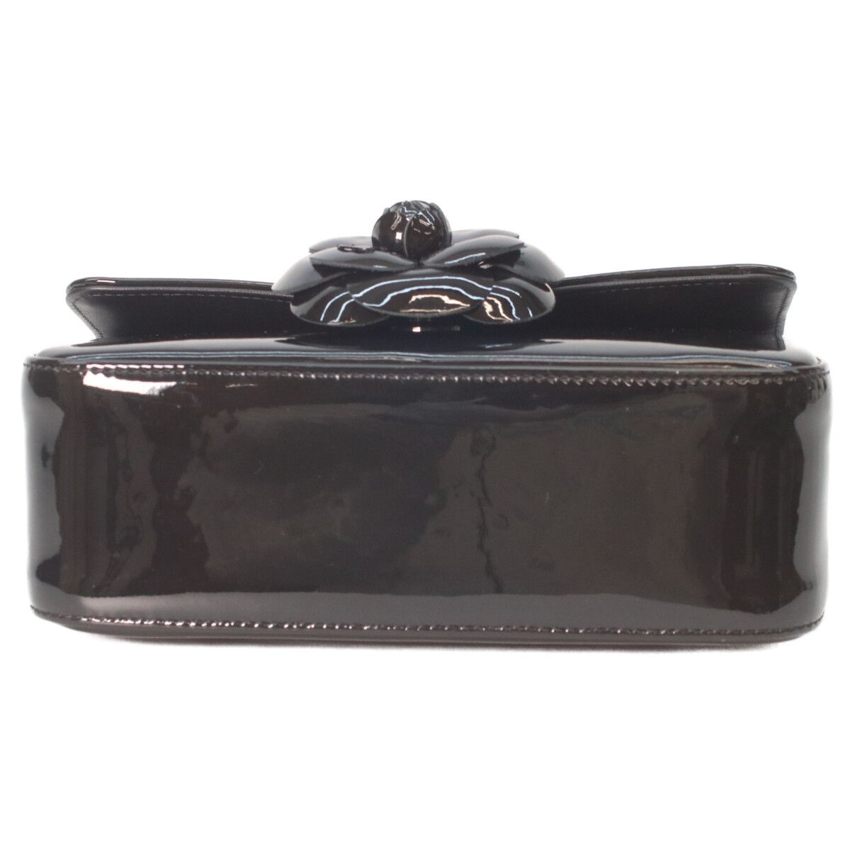 Chanel Sole Black Single Flap Patent Camellia Small Chain Bag — view 5