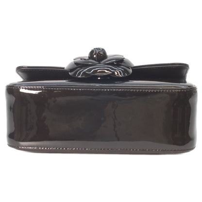 Chanel Sole Black Single Flap Patent Camellia Small Chain Bag — view 5