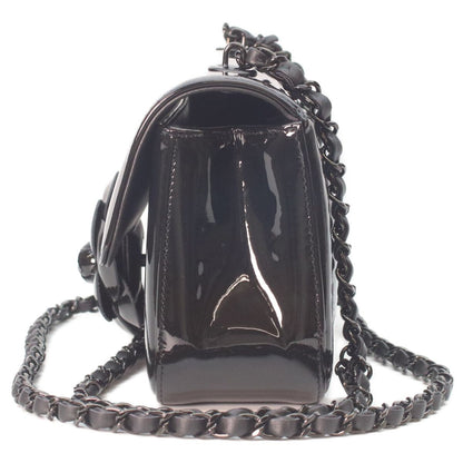 Chanel Sole Black Single Flap Patent Camellia Small Chain Bag — view 2