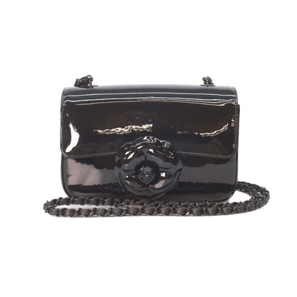 Chanel Sole Black Single Flap Patent Camellia Small Chain Bag