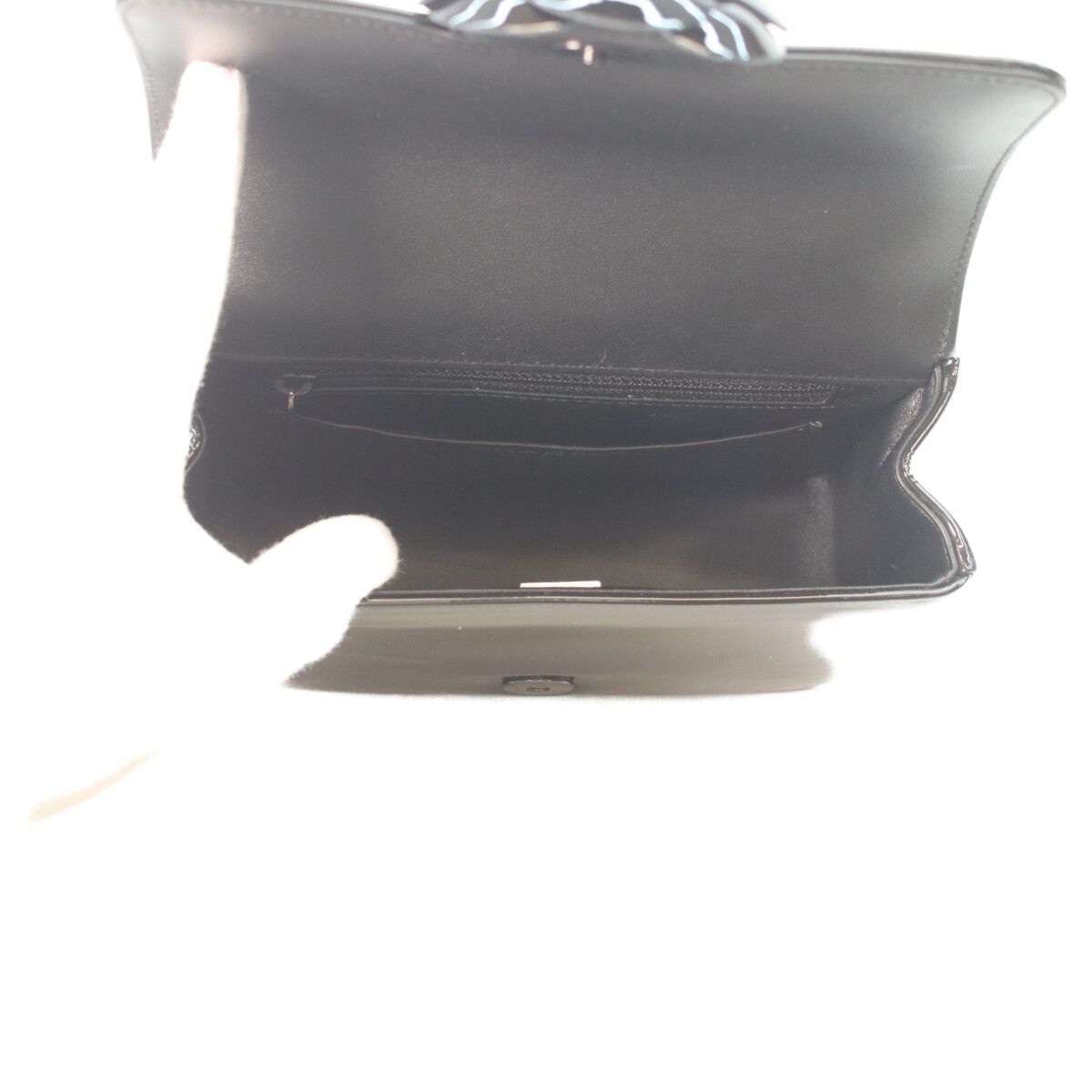 Chanel Sole Black Single Flap Patent Camellia Small Chain Bag — view 7