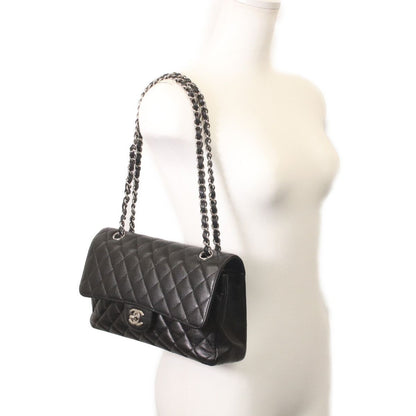 Chanel Black Caviar Silver Double Flap Quilted 25 — view 9