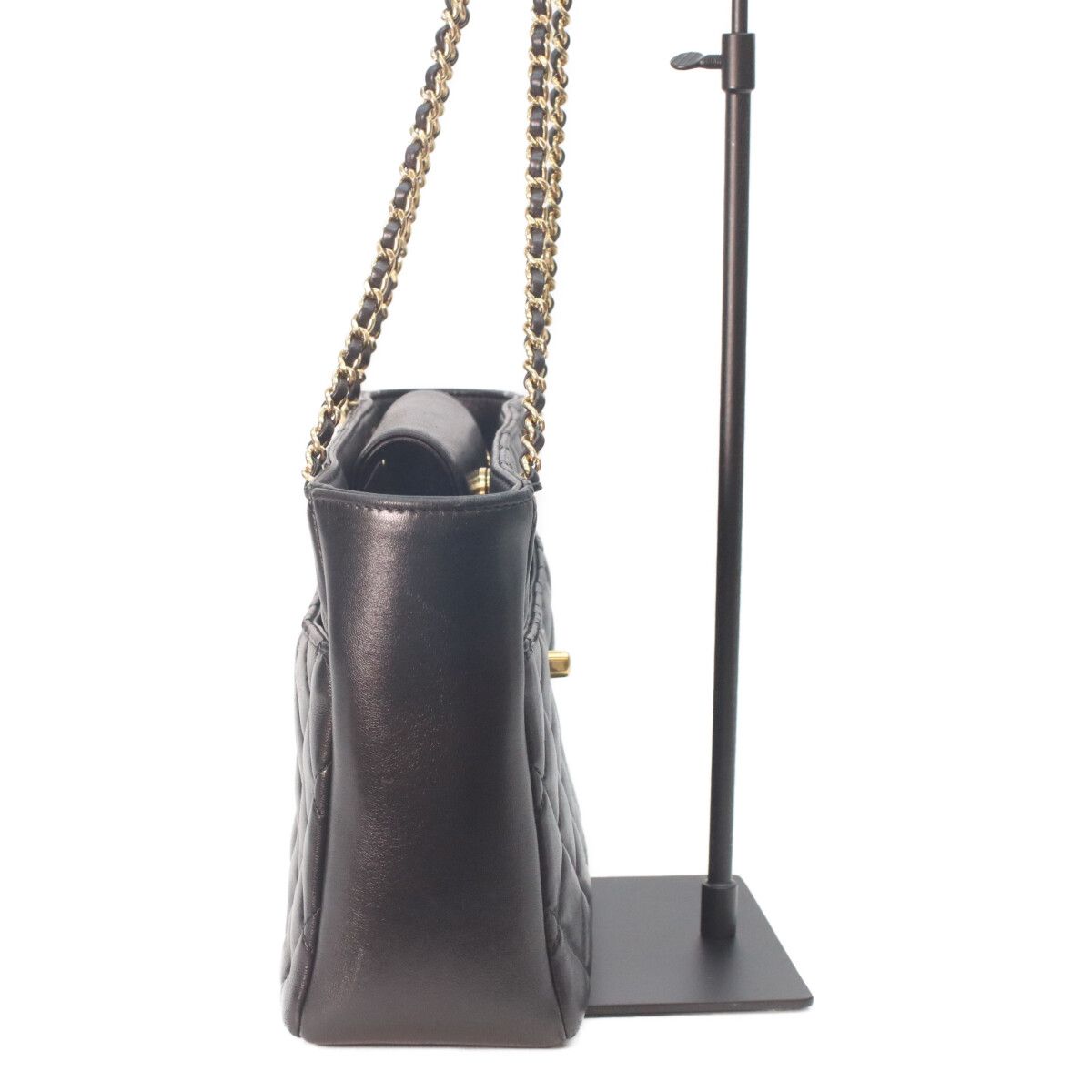 Chanel Black Shiny Lambskin Gold Small Shopping Tote — view 4