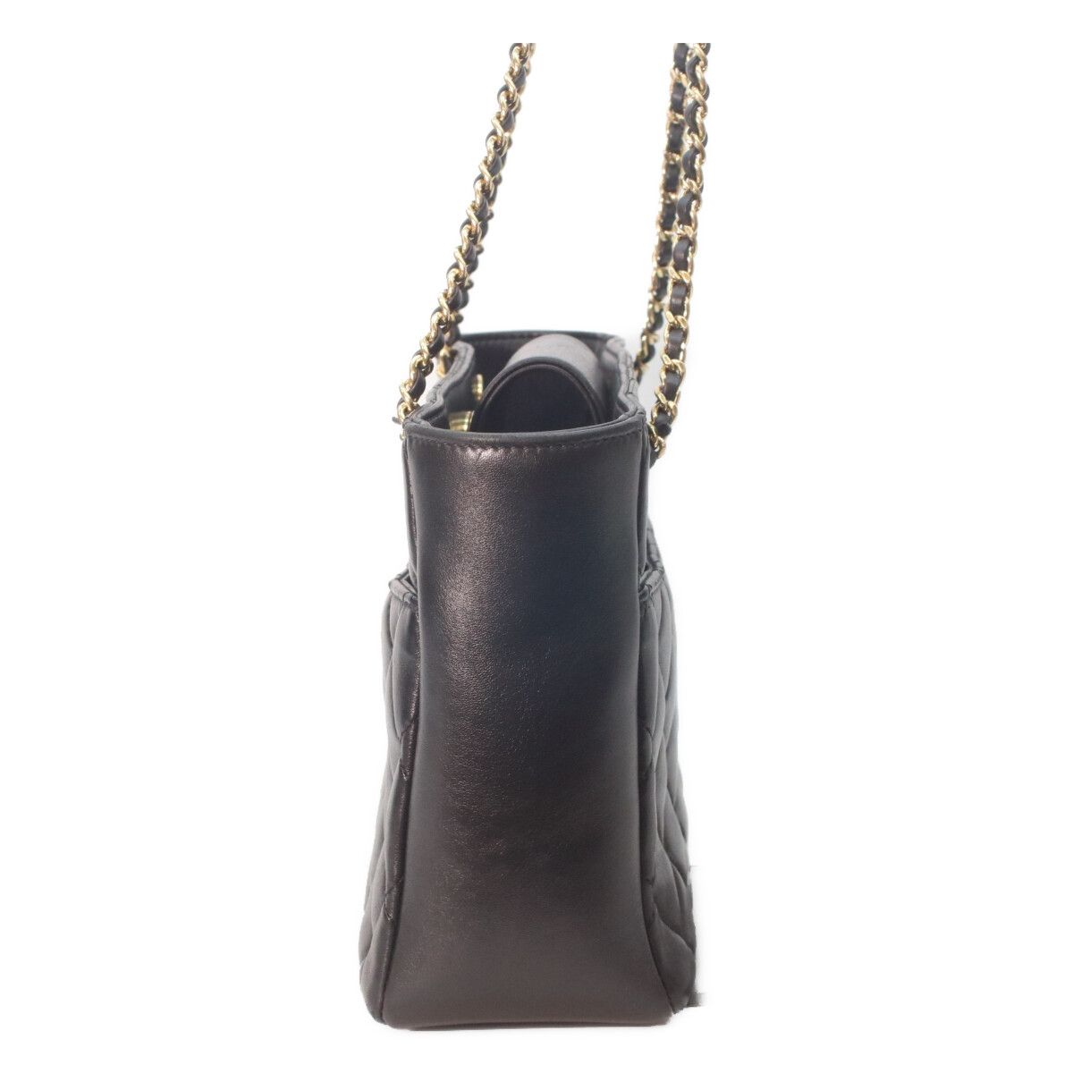 Chanel Black Shiny Lambskin Gold Small Shopping Tote — view 2