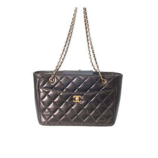 Chanel Black Shiny Lambskin Gold Small Shopping Tote
