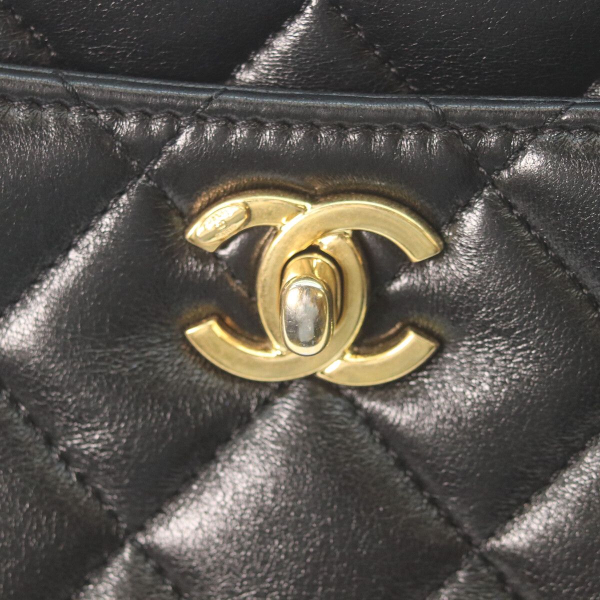 Chanel Black Shiny Lambskin Gold Small Shopping Tote — view 6