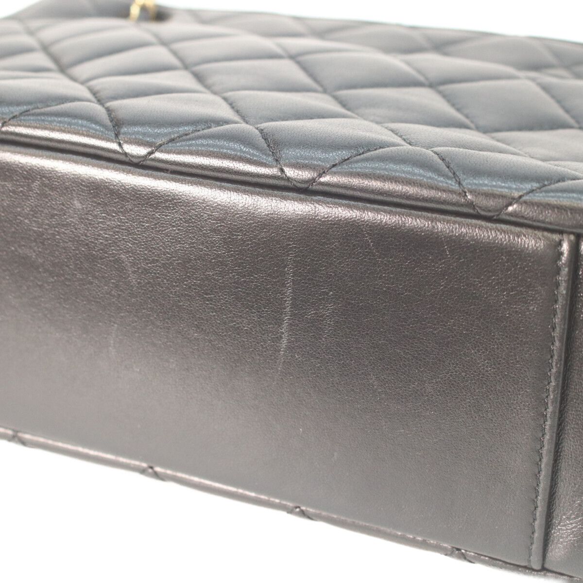 Chanel Black Shiny Lambskin Gold Small Shopping Tote — view 9