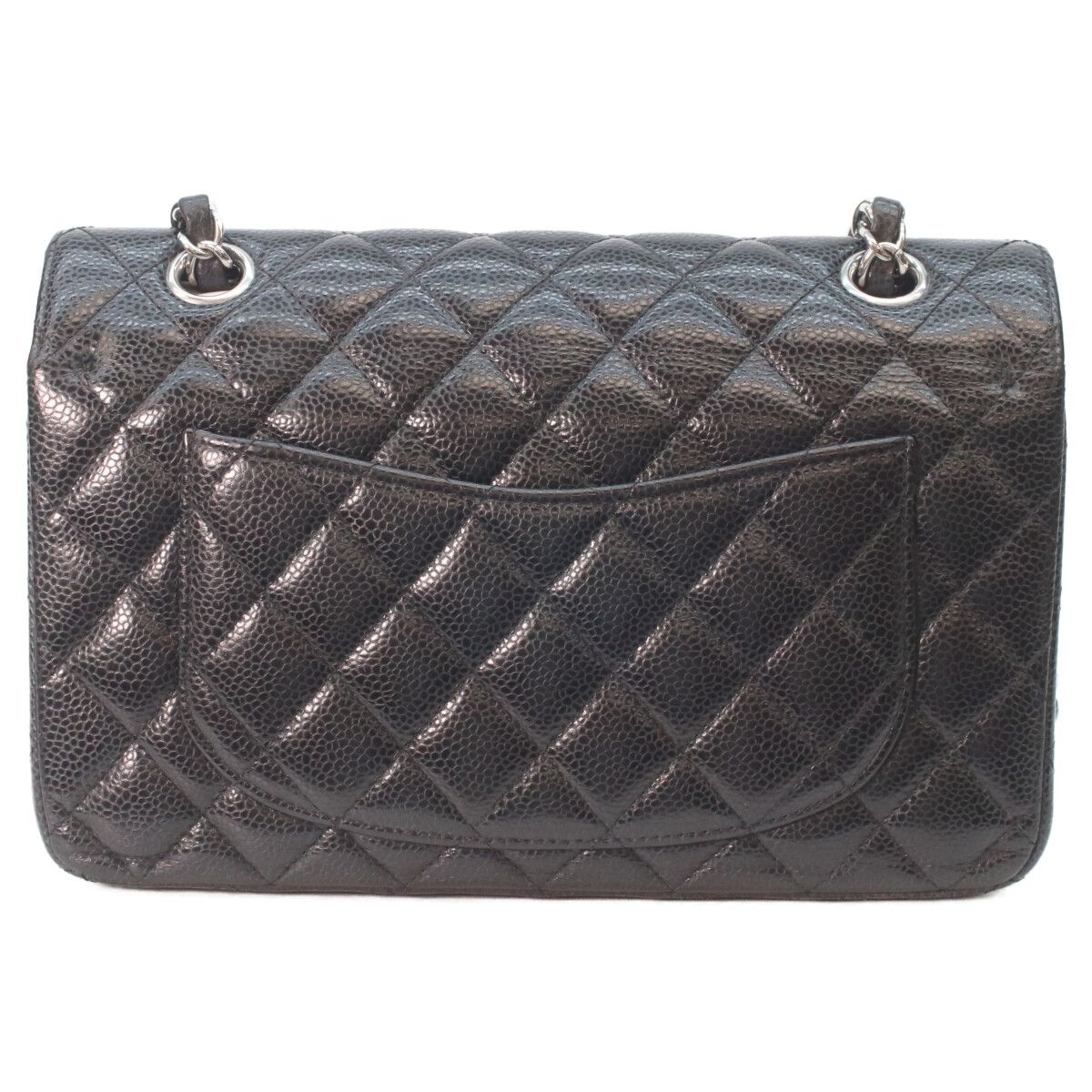 Chanel Black Caviar Silver Double Flap Quilted 23 Chain Shoulder Bag — view 3
