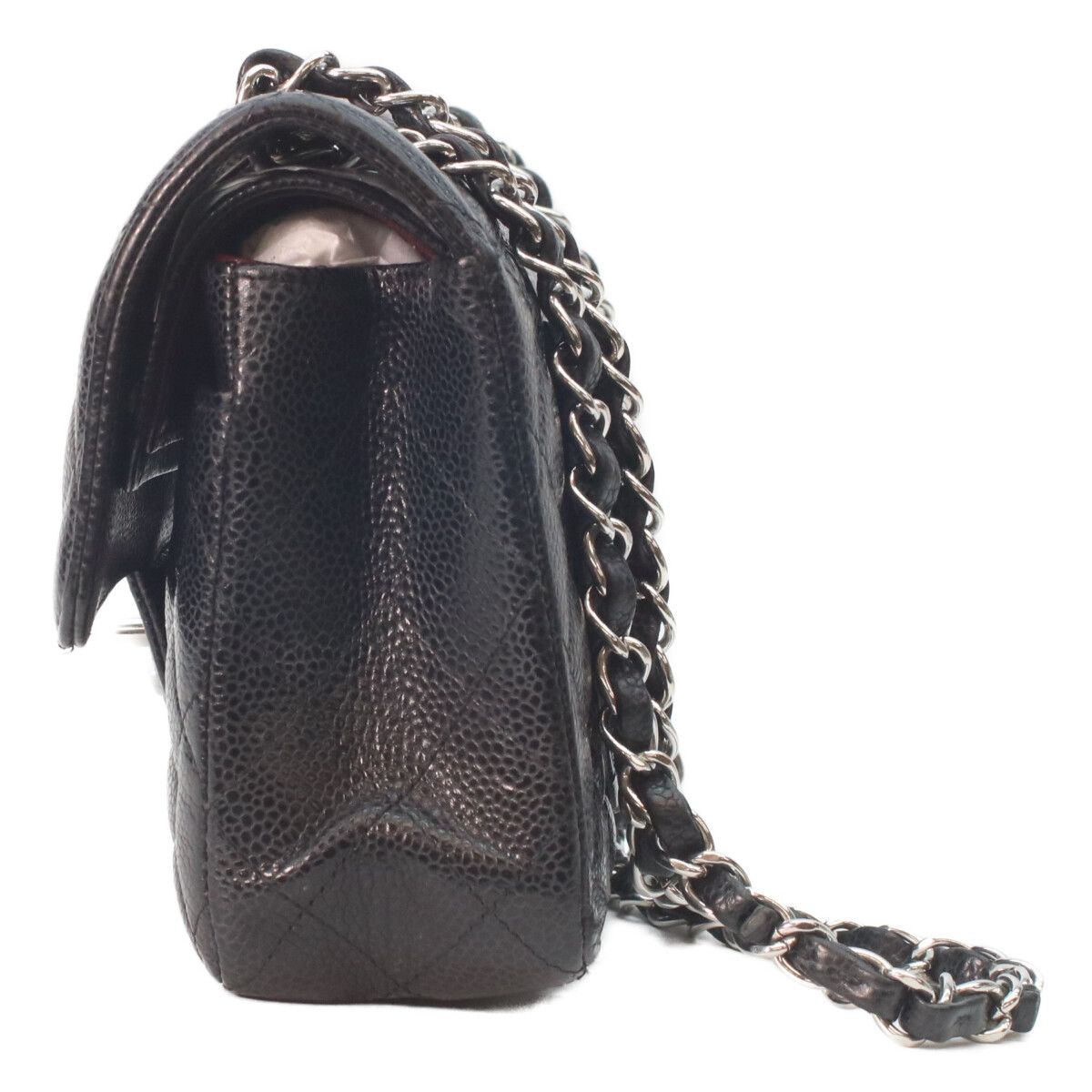 Chanel Black Caviar Silver Double Flap Quilted 23 Chain Shoulder Bag — view 2