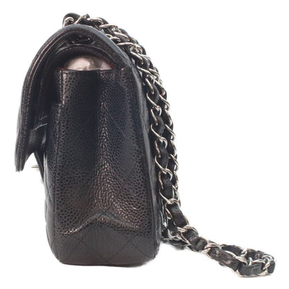 Chanel Black Caviar Silver Double Flap Quilted 23 Chain Shoulder Bag — view 2