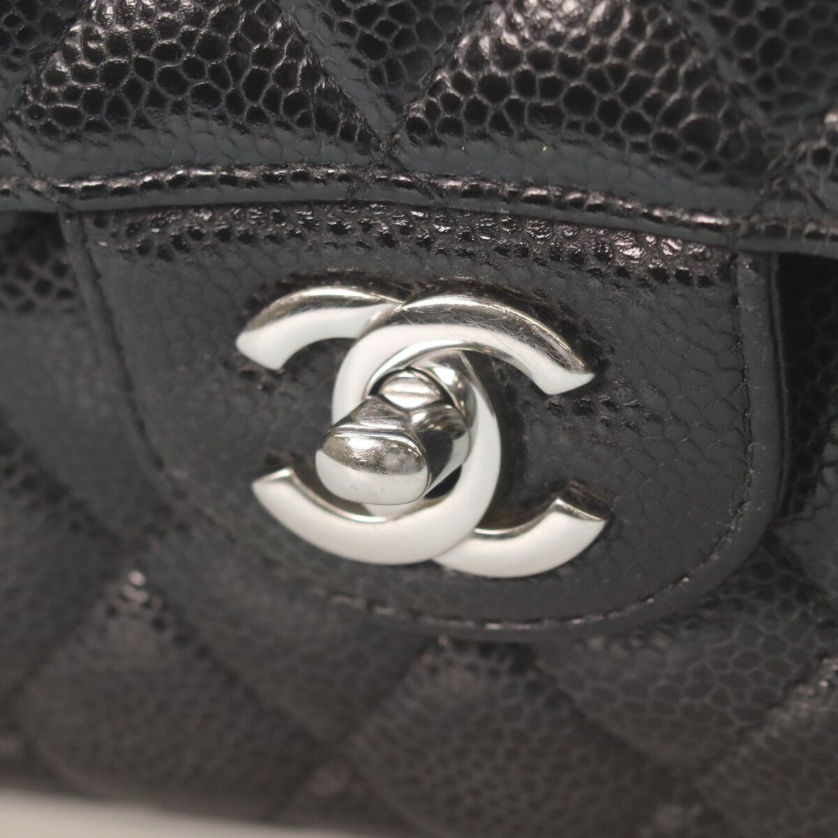 Chanel Black Caviar Silver Double Flap Quilted 23 Chain Shoulder Bag — view 7