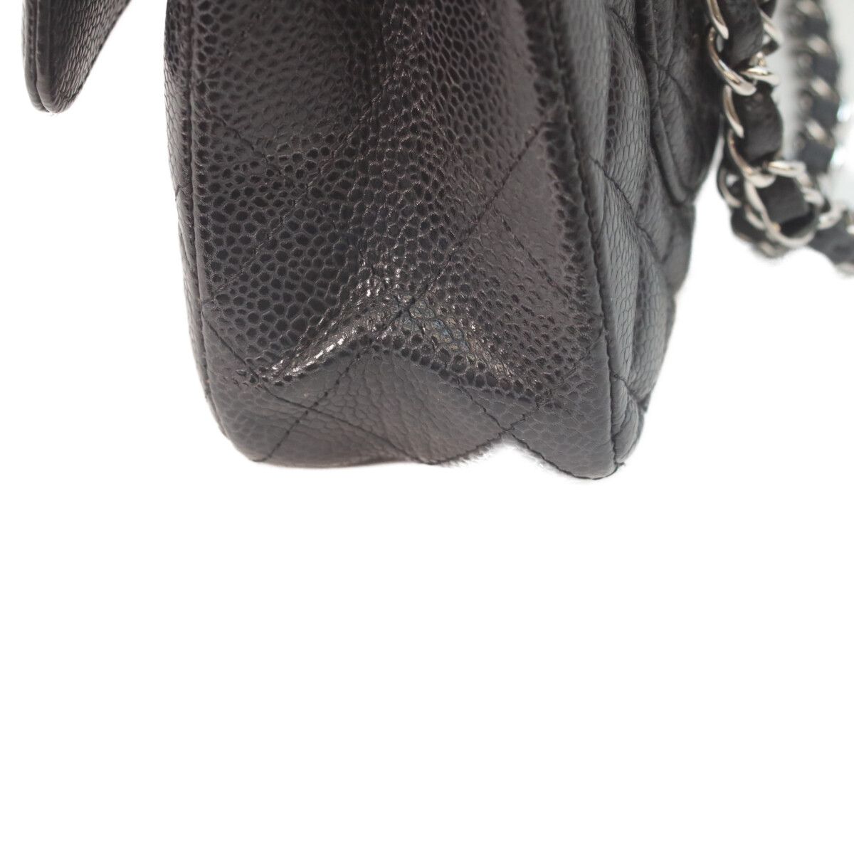 Chanel Black Caviar Silver Double Flap Quilted 23 Chain Shoulder Bag — view 6