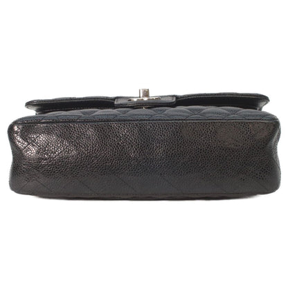 Chanel Black Caviar Silver Double Flap Quilted 23 Chain Shoulder Bag — view 5