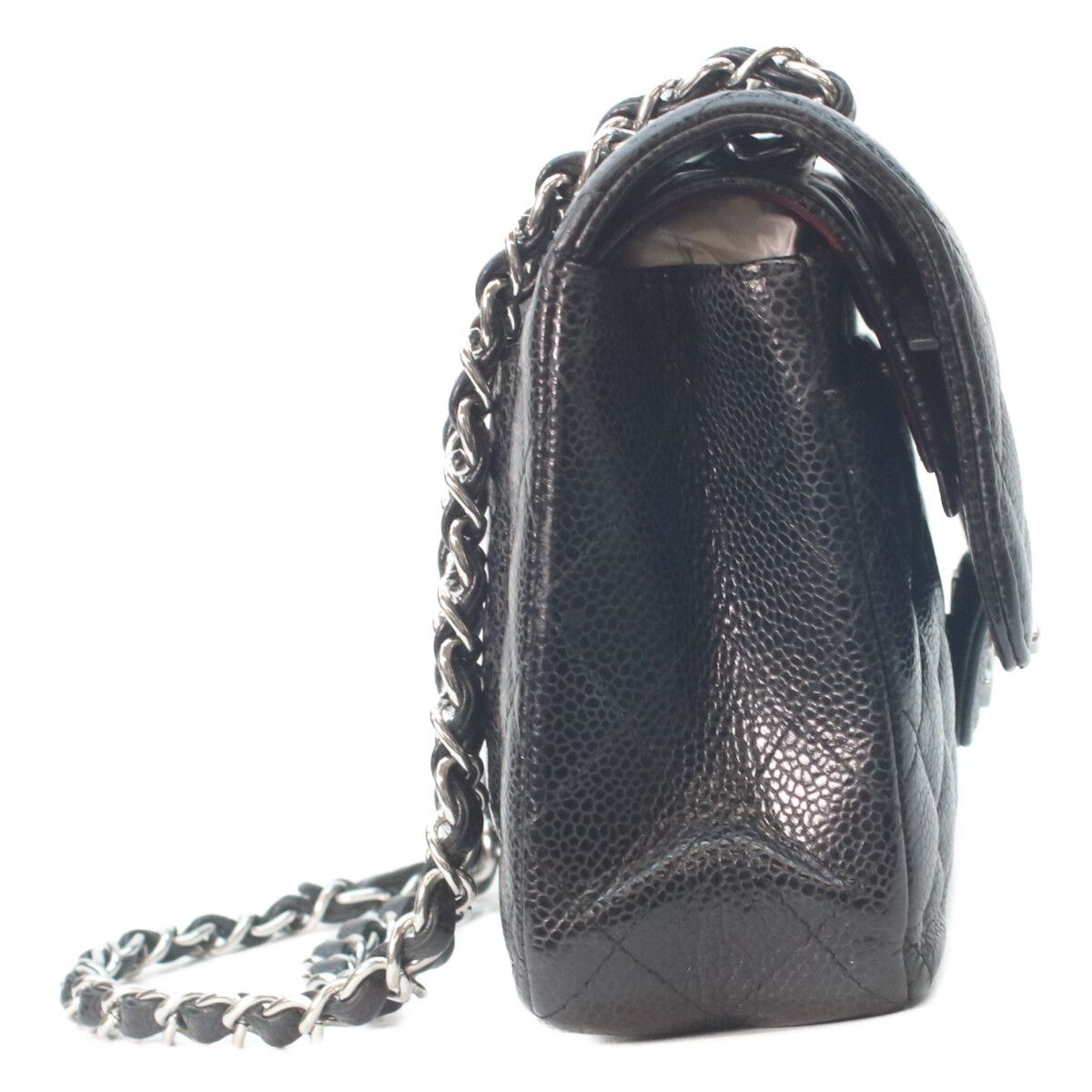 Chanel Black Caviar Silver Double Flap Quilted 23 Chain Shoulder Bag — view 4