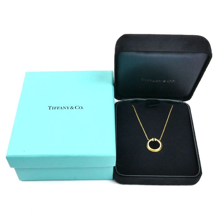 Tiffany & Co 18k Yellow Gold T Two Circle Necklace Onyx Diamond 41 46 cm — view 7