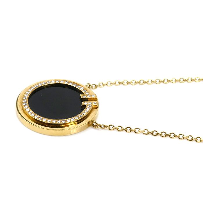 Tiffany & Co 18k Yellow Gold T Two Circle Necklace Onyx Diamond 41 46 cm — view 2
