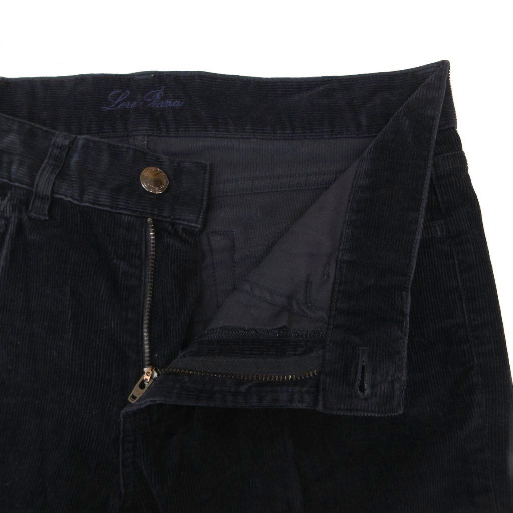 Loro Piana Corduroy Pants Fine Rise 44 Full Length Pleated Navy KB — view 3