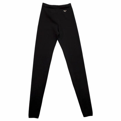 Prada Leather Triangle Plate Logo Knit Pants Leggings 36 Black