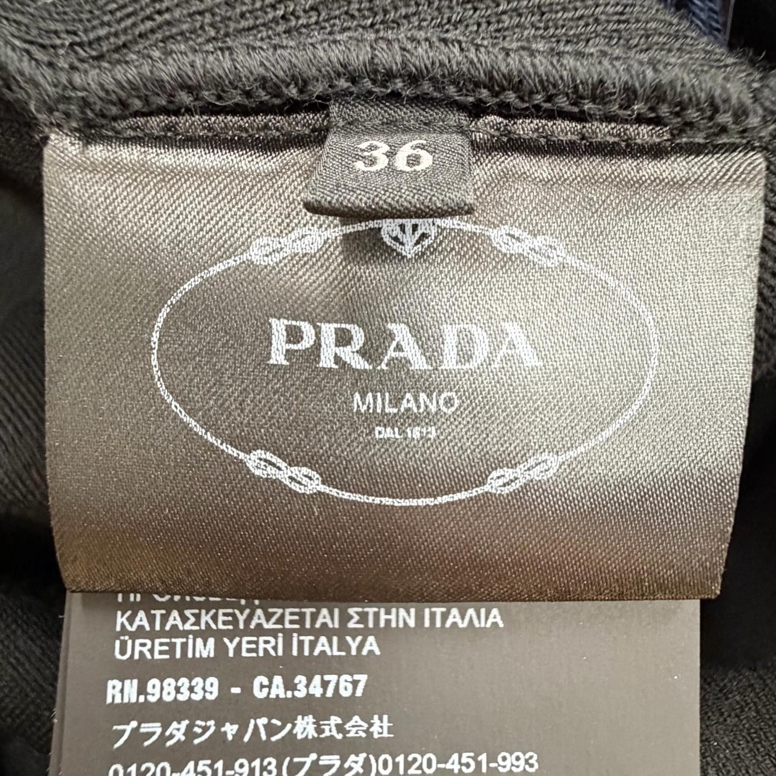 Prada Leather Triangle Plate Logo Knit Pants Leggings 36 Black — view 7