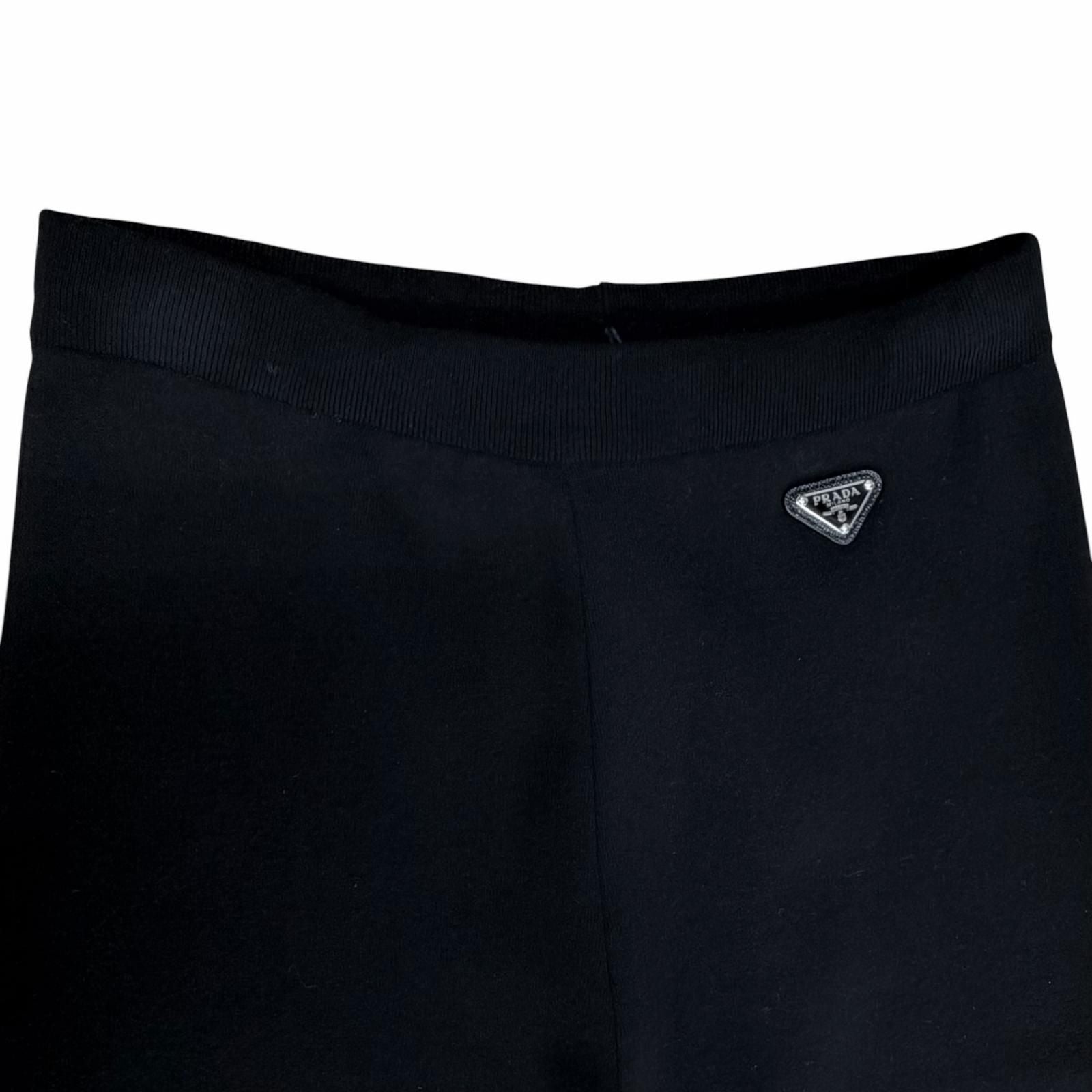 Prada Leather Triangle Plate Logo Knit Pants Leggings 36 Black — view 3
