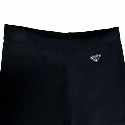 Prada Leather Triangle Plate Logo Knit Pants Leggings 36 Black — view 3