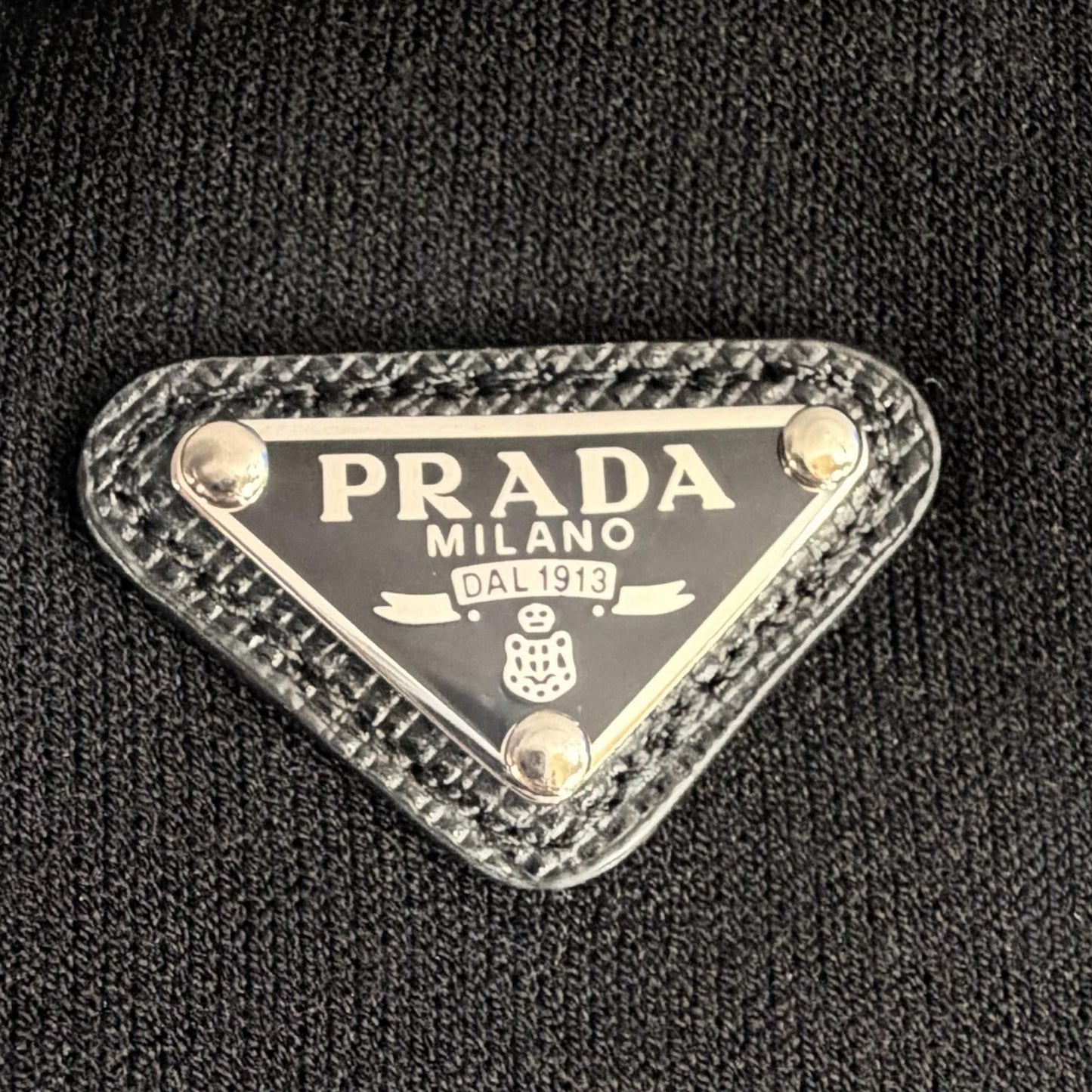 Prada Leather Triangle Plate Logo Knit Pants Leggings 36 Black — view 5