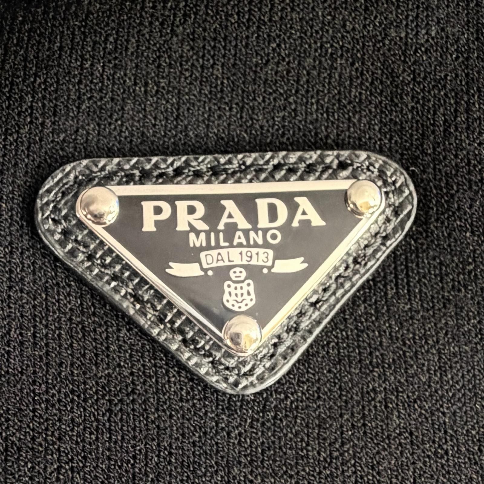 Prada Leather Triangle Plate Logo Knit Pants Leggings 36 Black — view 5
