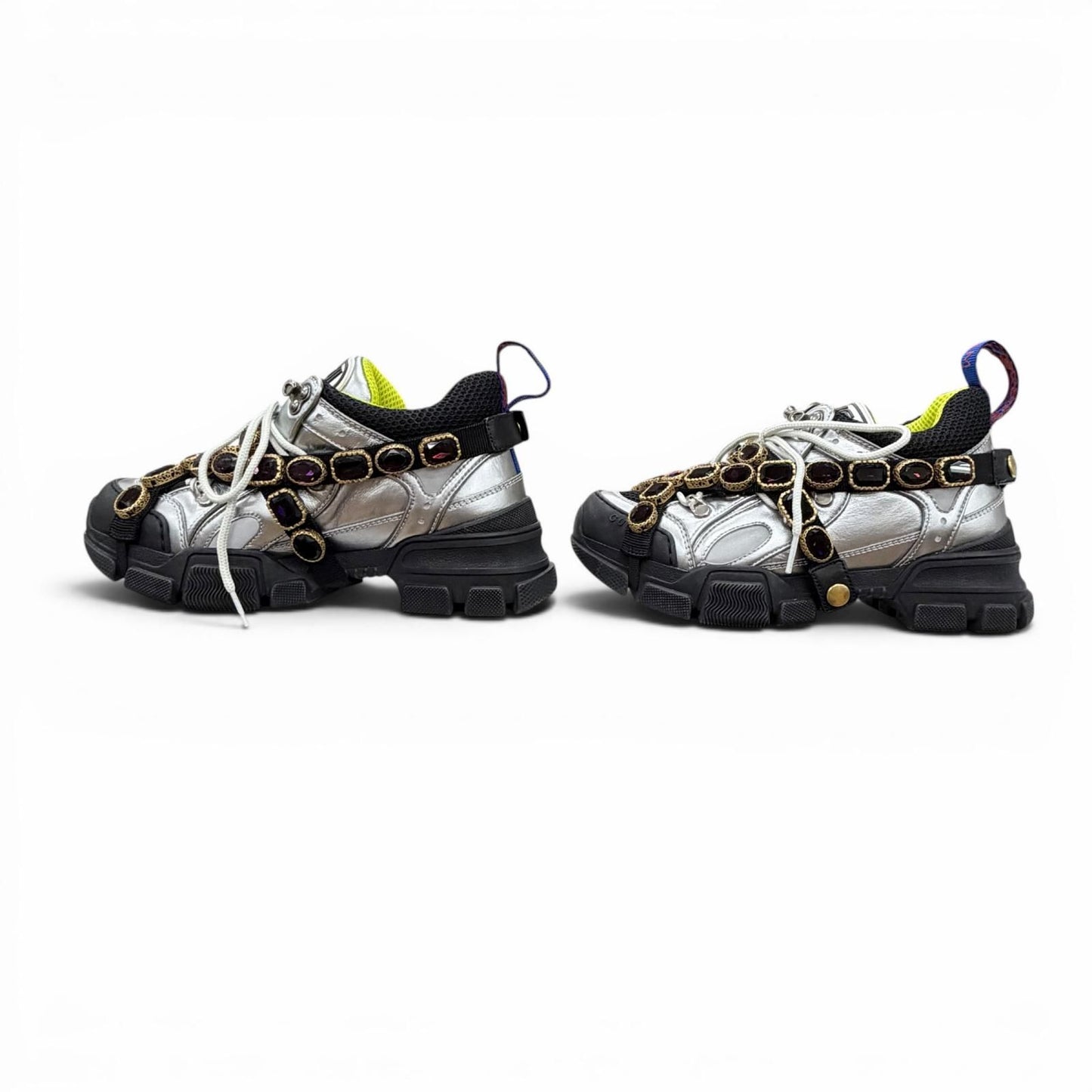 Gucci Flash Trek Bijou Leather Sneakers with Belt Silver Multi — view 2