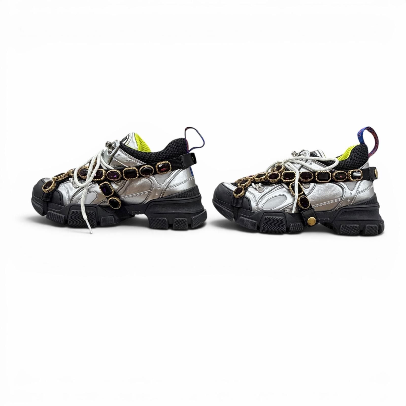 Gucci Flash Trek Bijou Leather Sneakers with Belt Silver Multi — view 2