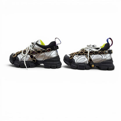 Gucci Flash Trek Bijou Leather Sneakers with Belt Silver Multi — view 2