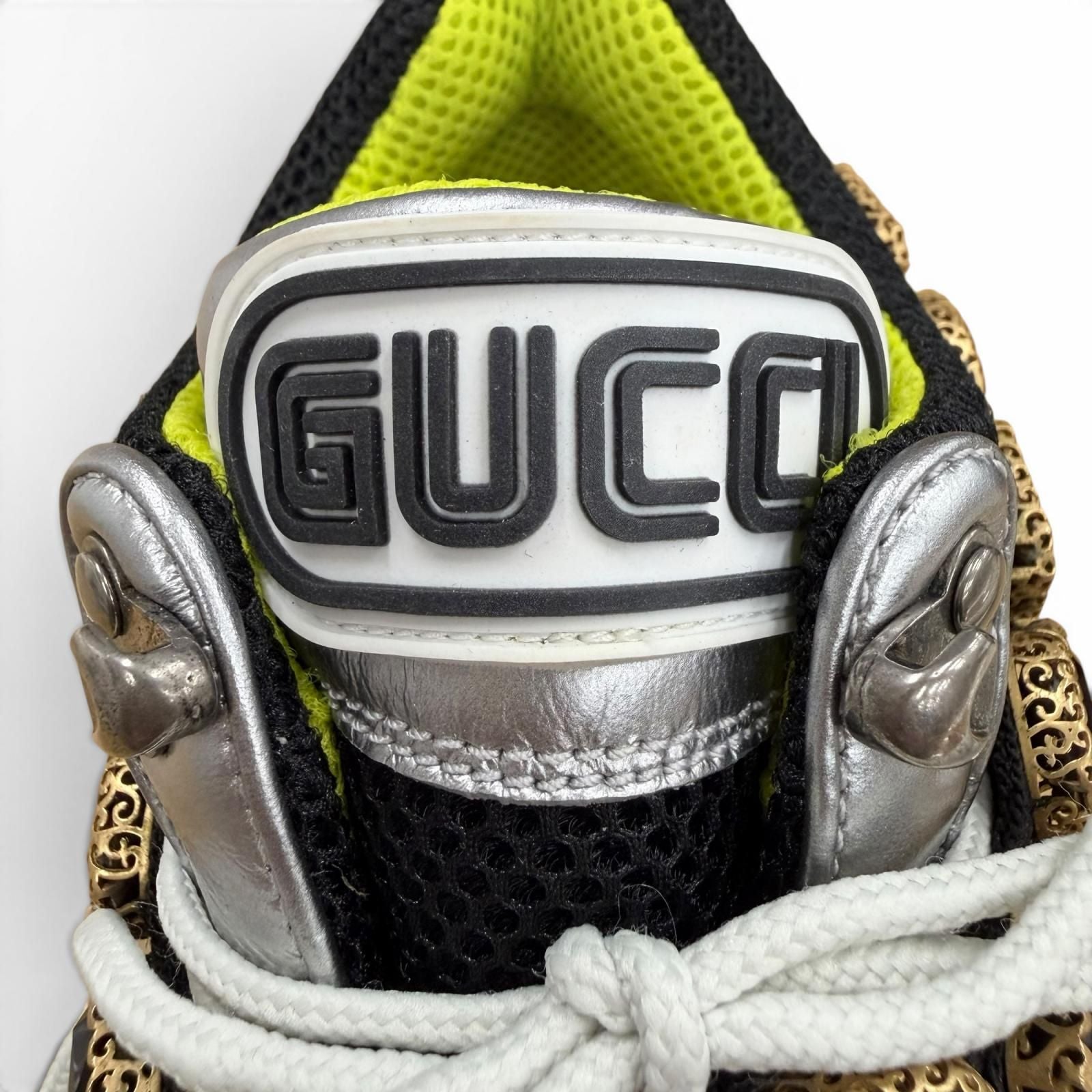 Gucci Flash Trek Bijou Leather Sneakers with Belt Silver Multi — view 9
